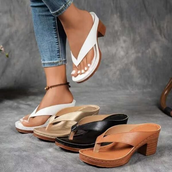 Aura Luxe Square-Heel Slide Sandals – Premium PU Leather Summer Wedges