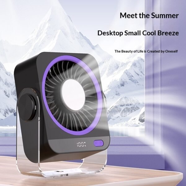 HydroChill 5-Speed Rechargeable Desk Fan with Smart LED Battery Display