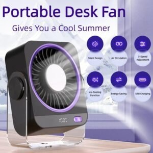 68bea246-2a67-4b62-a328-dd3795198a21.jpg HydroChill 5-Speed Rechargeable Desk Fan with Smart LED Battery Display