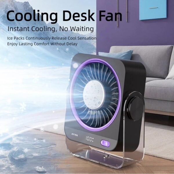 HydroChill 5-Speed Rechargeable Desk Fan with Smart LED Battery Display
