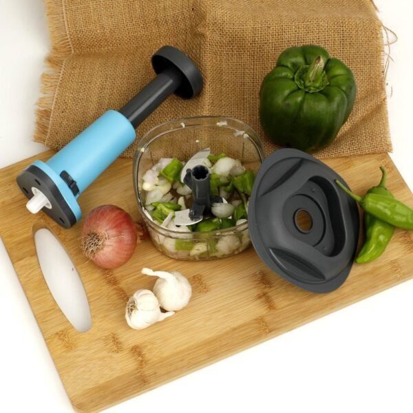 Manual Food Chopper – 3-Blade Hand Push Vegetable Cutter