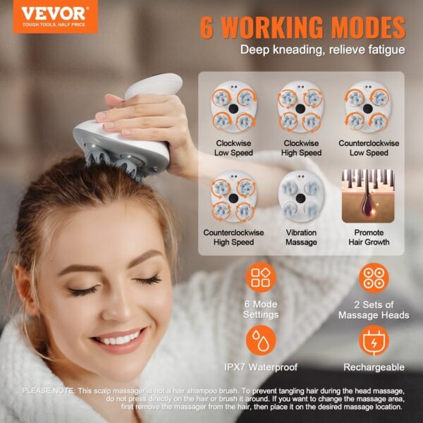 Electric Scalp Massager Rechargeable Head Massager Waterproof Portable